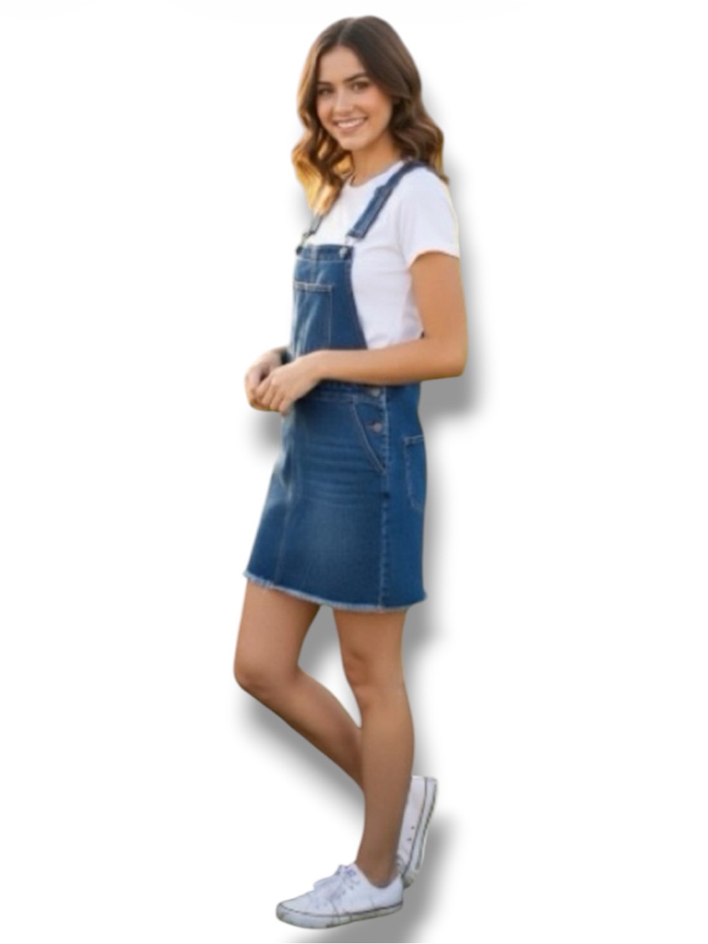 Forever 21 NWT Dress Denim Bibb Overall Frayed Hem Denim Mini Jeans Size Small